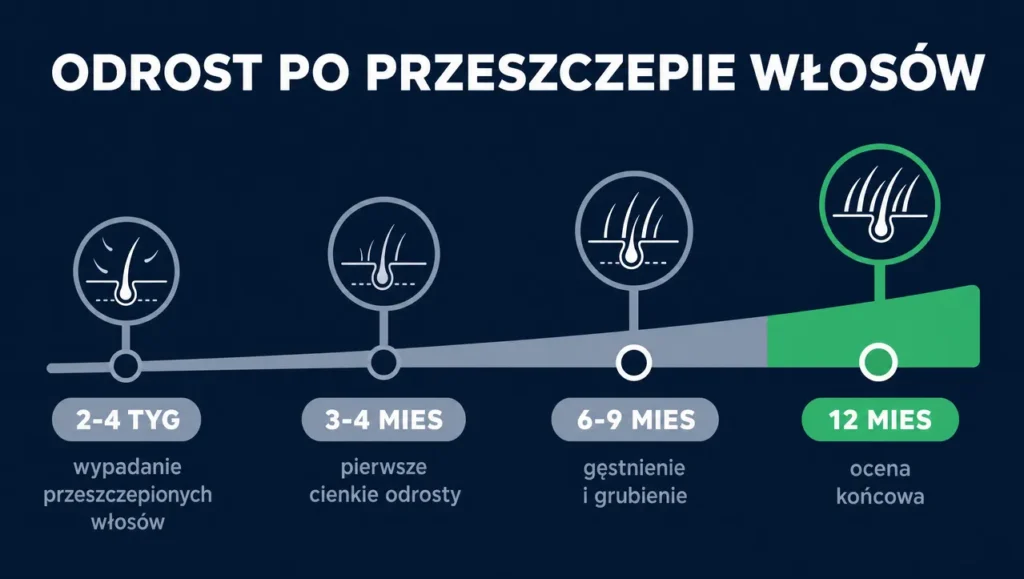 odrost po przeszczepie włosów na linii czasu