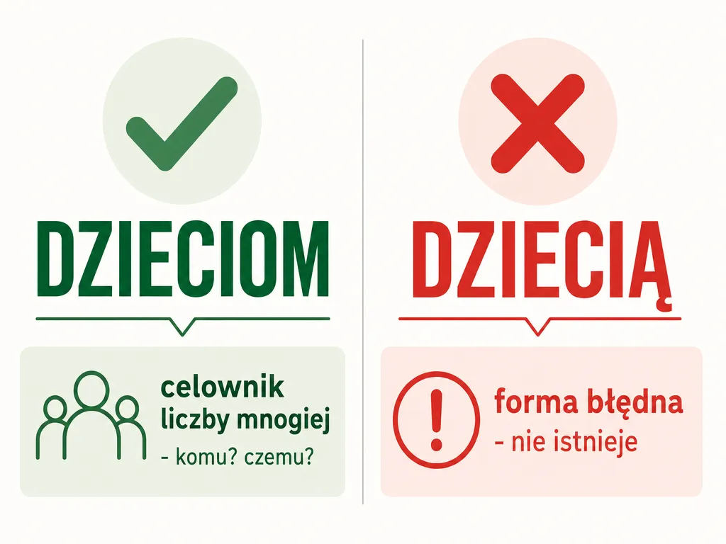 Infografika porównująca poprawną formę dzieciom z błędną dziecią