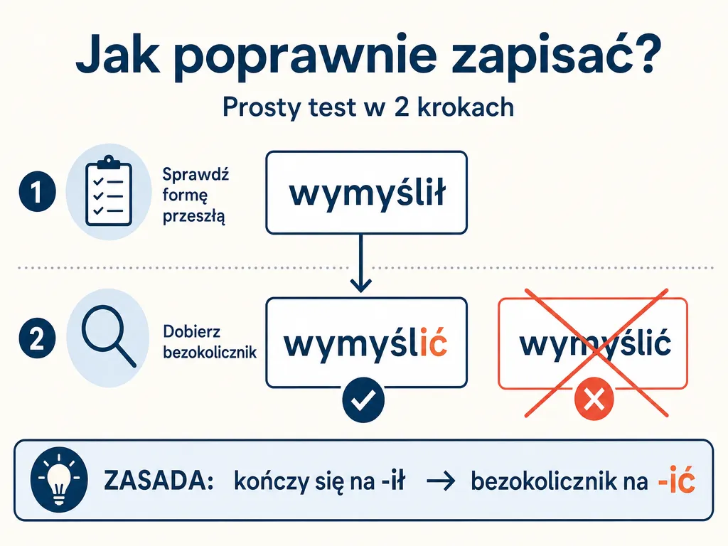 Diagram testu czasu przeszłego: wymyślił prowadzi do poprawnej formy wymyślić, a wymyśleć jest błędem