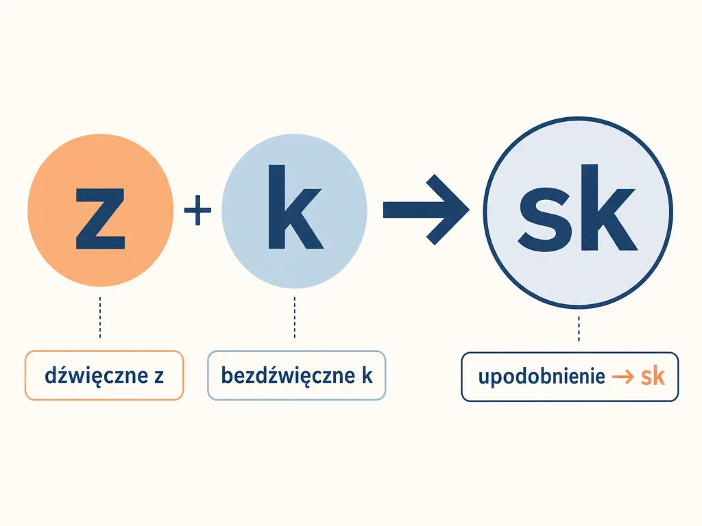 Diagram upodobnienia fonetycznego z i k do zbitki sk w słowie ślisko