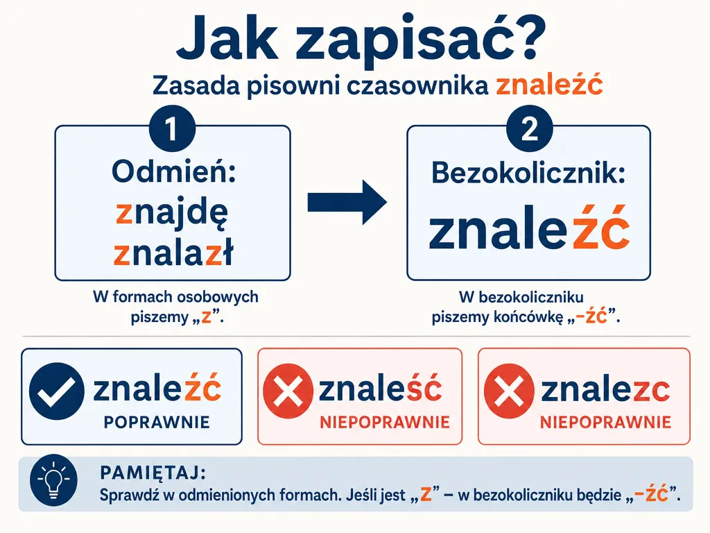 Diagram zasady ortograficznej: odmień czasownik, usłysz z, napisz ź i końcówkę -źć