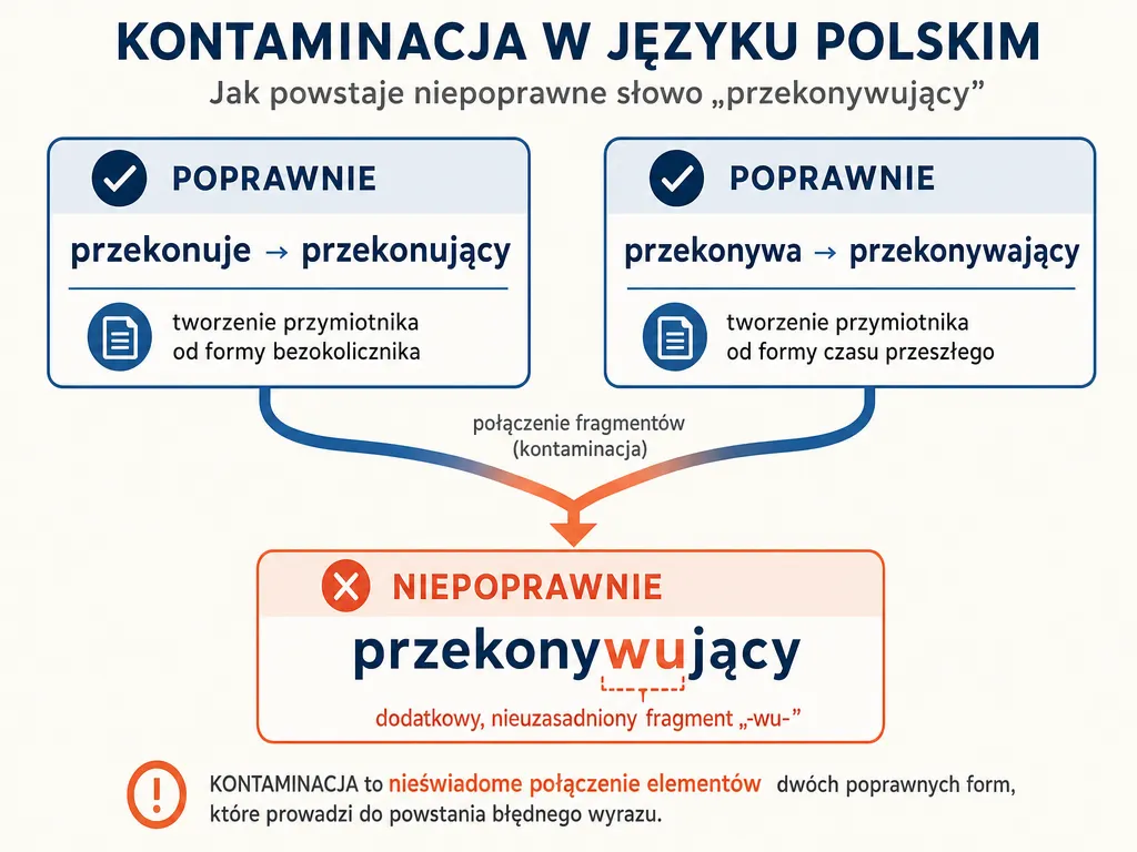 Diagram pokazujący jak z form przekonuje i przekonywa powstaje błędna kontaminacja przekonywujący