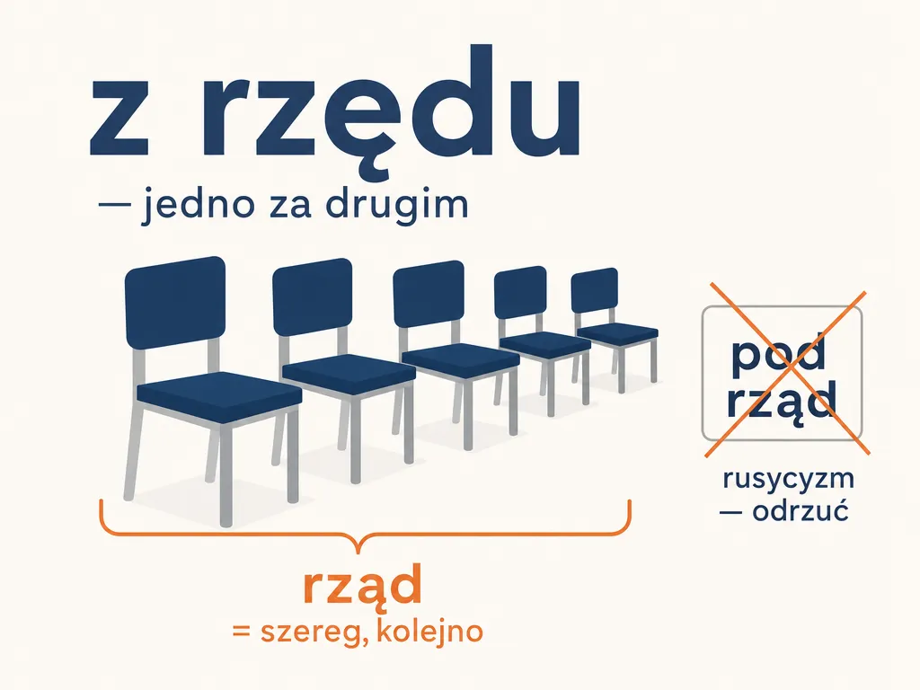 Ilustracja skojarzenia z rzędem krzeseł ustawionych jedno za drugim jako sposób zapamiętania pisowni z rzędu