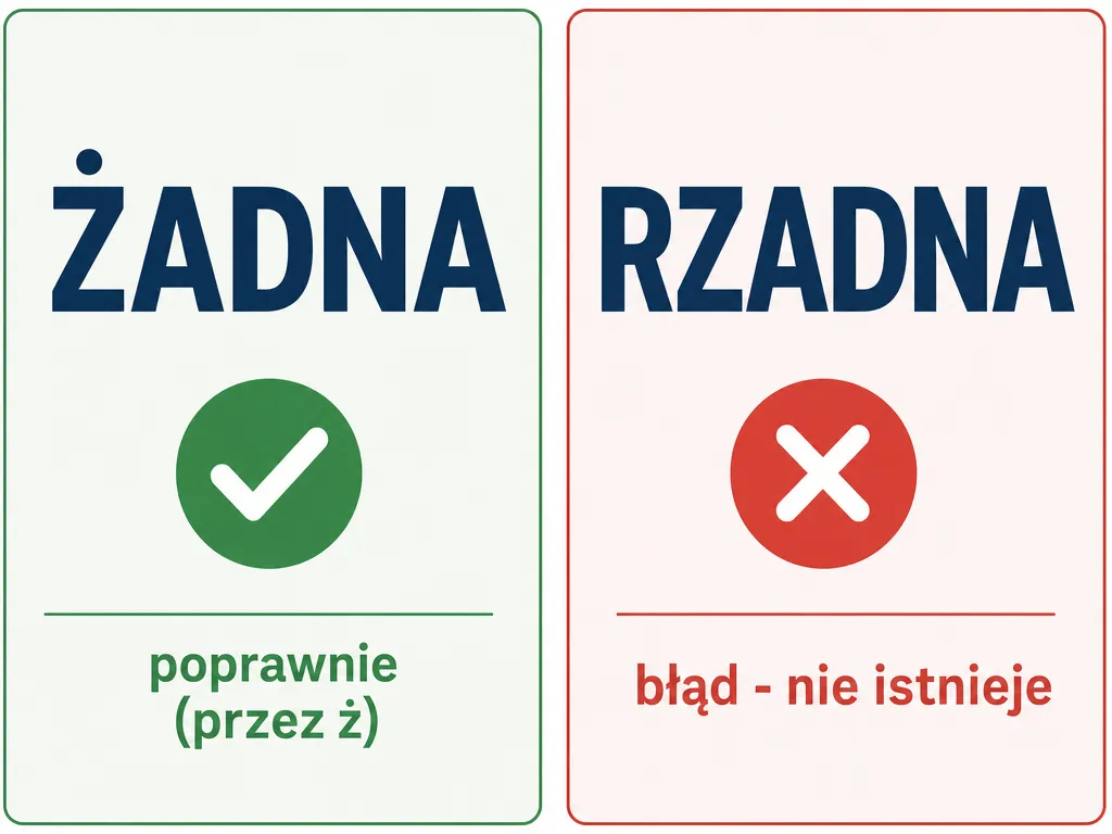 Porównanie poprawnej pisowni żadna przez ż z błędną formą rzadna przez rz