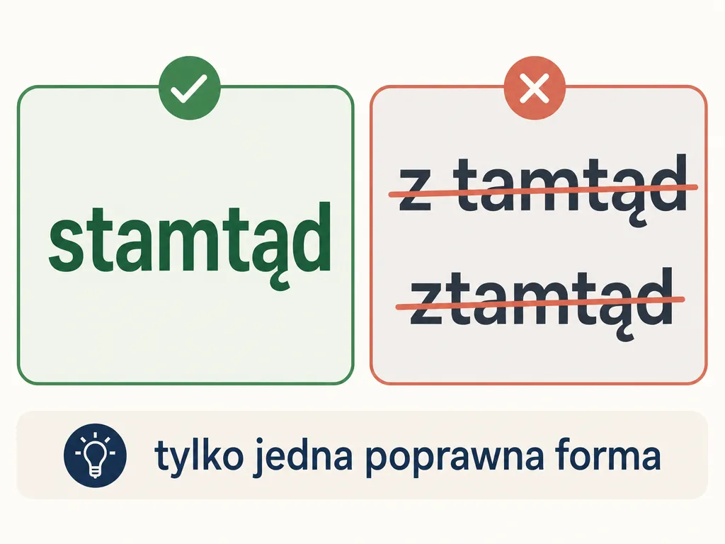 Grafika porównująca poprawną formę stamtąd z błędnymi zapisami z tamtąd i ztamtąd