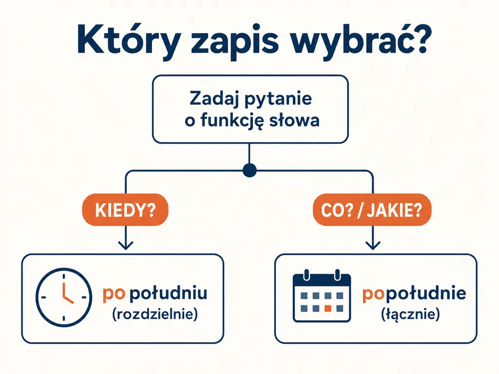 Diagram decyzyjny pokazujący jak wybrać zapis po południu lub popołudnie na podstawie pytania