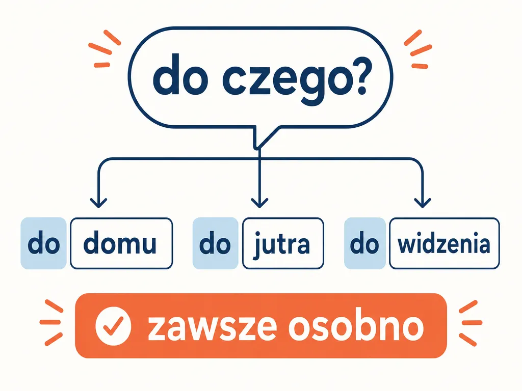 Diagram triku „do czego?” pomagającego zapamiętać rozdzielną pisownię „do widzenia”