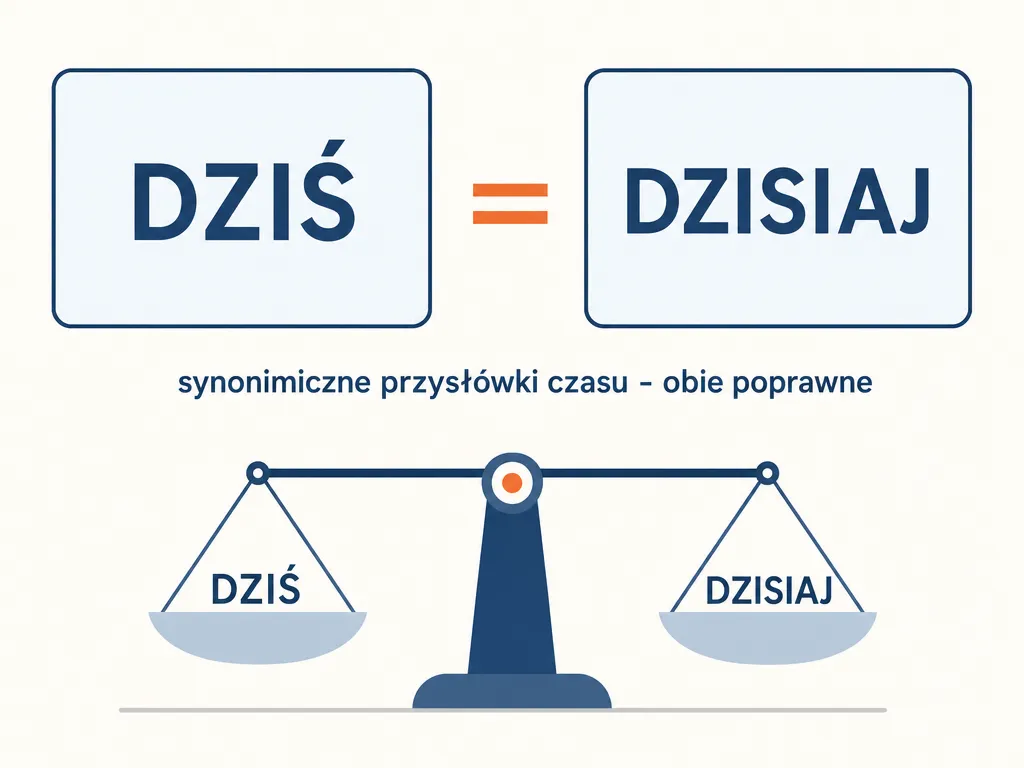 Diagram pokazujący, że 'dziś' i 'dzisiaj' to równoprawne synonimy połączone znakiem równości