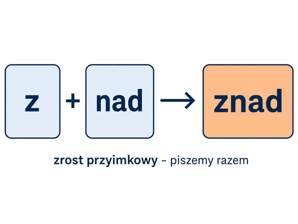 Diagram pokazujący powstanie wyrazu znad z połączenia przyimków z i nad
